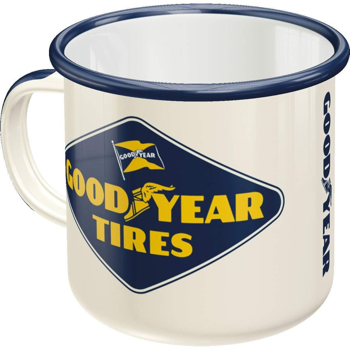EMAILLE-BECHER 360 ml GOOD YEAR Logo White - Gelb/Weiß, Metall (0.36L) - Nostalgic-Art