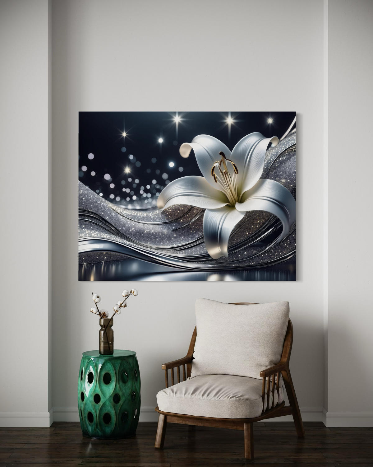 WANDBILD natur silber blume - Silberfarben, Textil (60/40cm) - Feeby