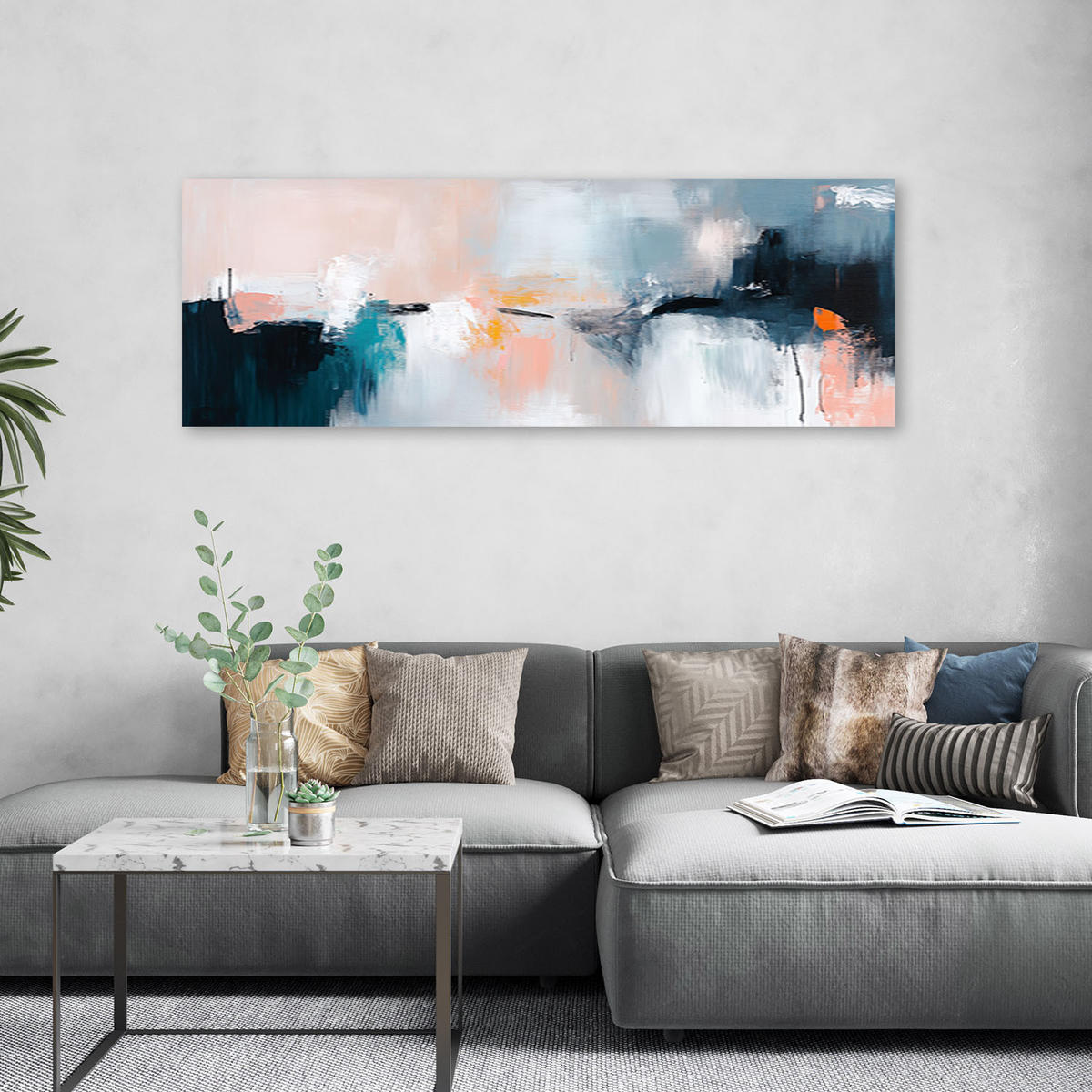 LEINWANDBILD Pastellfarbene Abstraktion 90x30cm - Multicolor, Textil (90/30cm) - Feeby