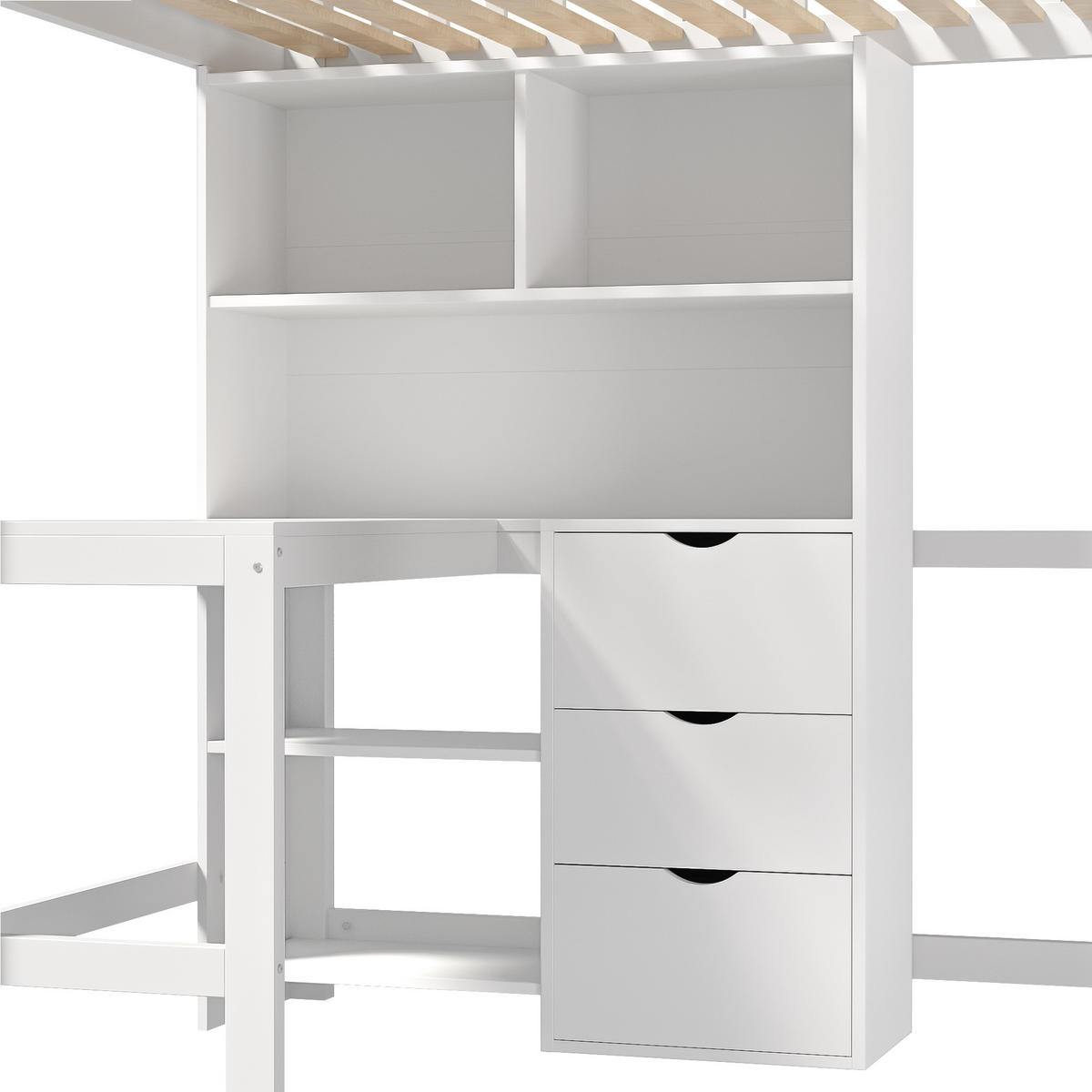 HOCHBETT 90/200 cm Weiß mit Schreibtisch und mehreren Ablagefächern ohne Matratze - Weiß, Holz (90/200cm) - OKWISH