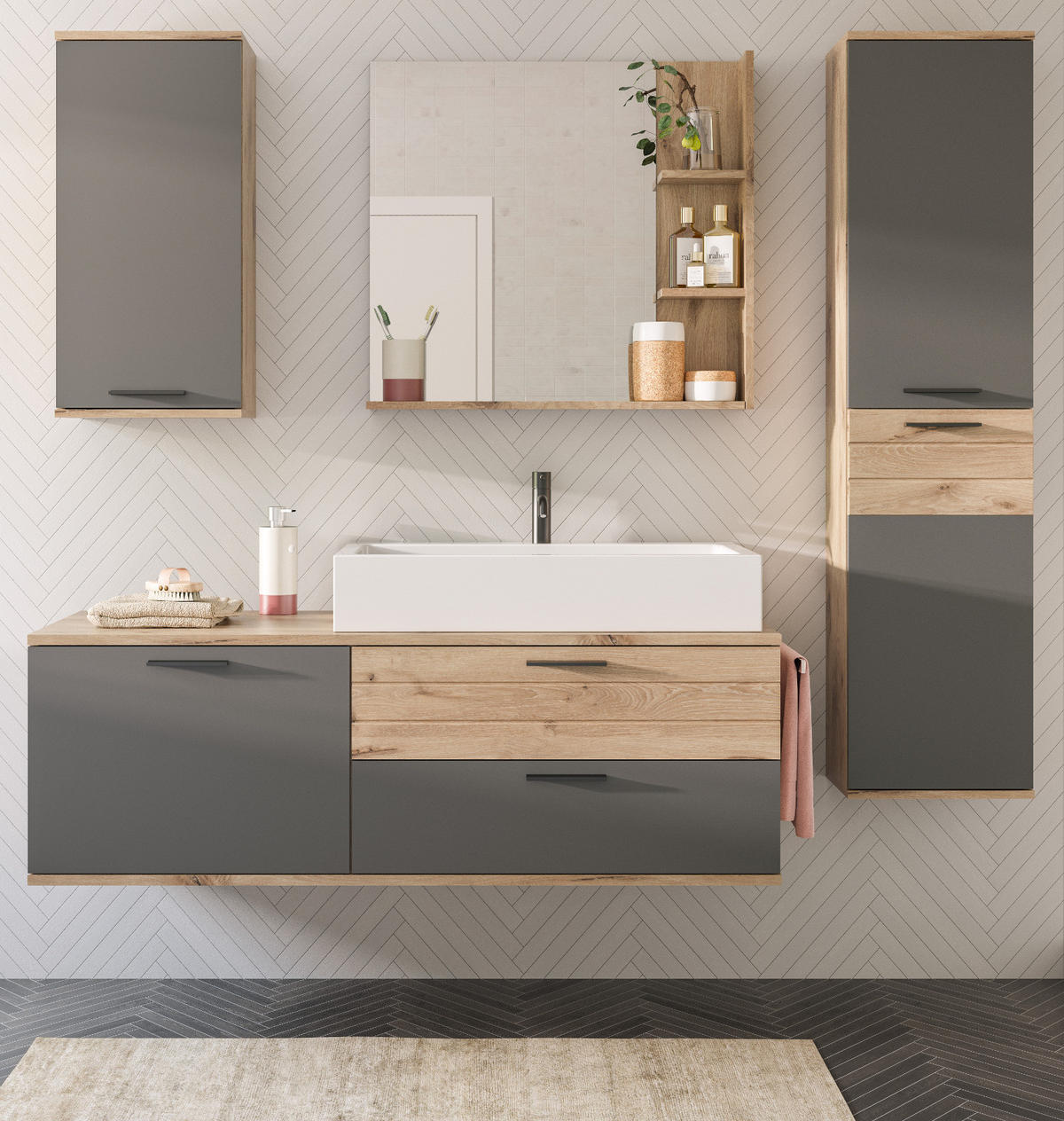 SPIEGEL Eiche 79 x 73 cm mit Ablageboden, Badspiegel - Eichefarben, Holzwerkstoff (79/73/14cm) - Inn.Furn
