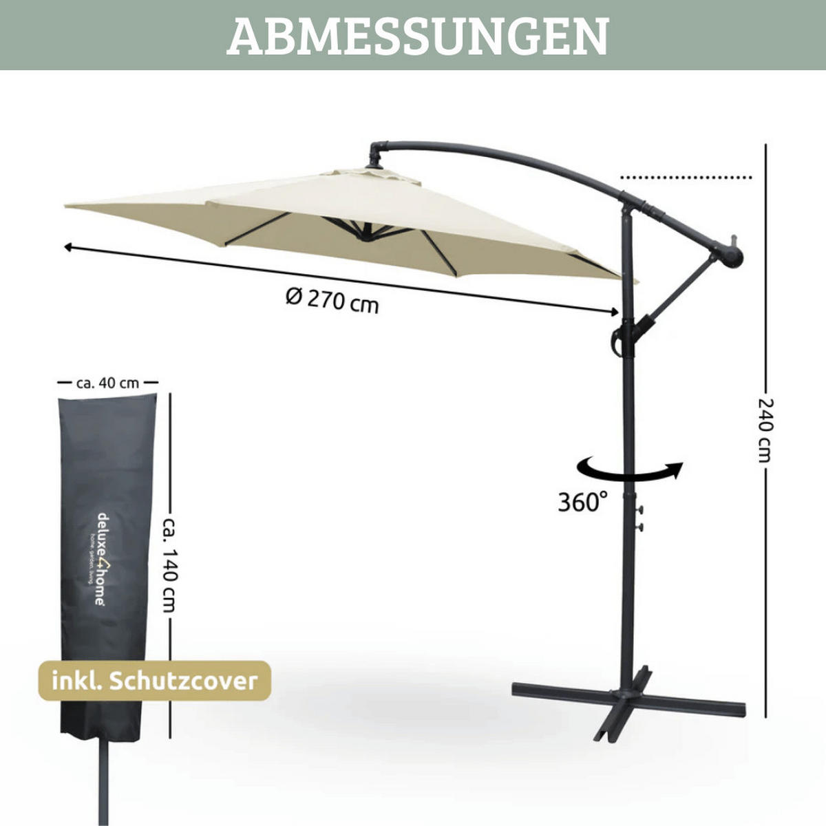 AMPELSCHIRM 270cm Wetterfest EMCO Sonnenschirm Creme - Creme, Kunststoff (270/270cm) - DELUKE