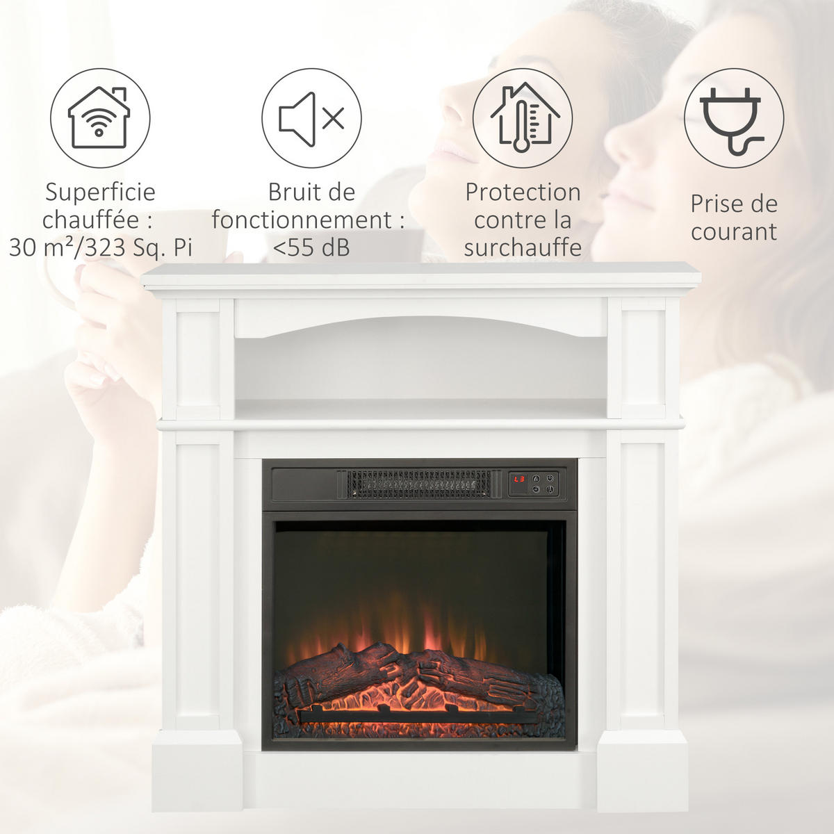 ELEKTROKAMIN DE-17025 LED-Flamme mit Fernbedienung Weiß - Weiß, Metall (80.5/80.5/32.3cm) - ComfortXL