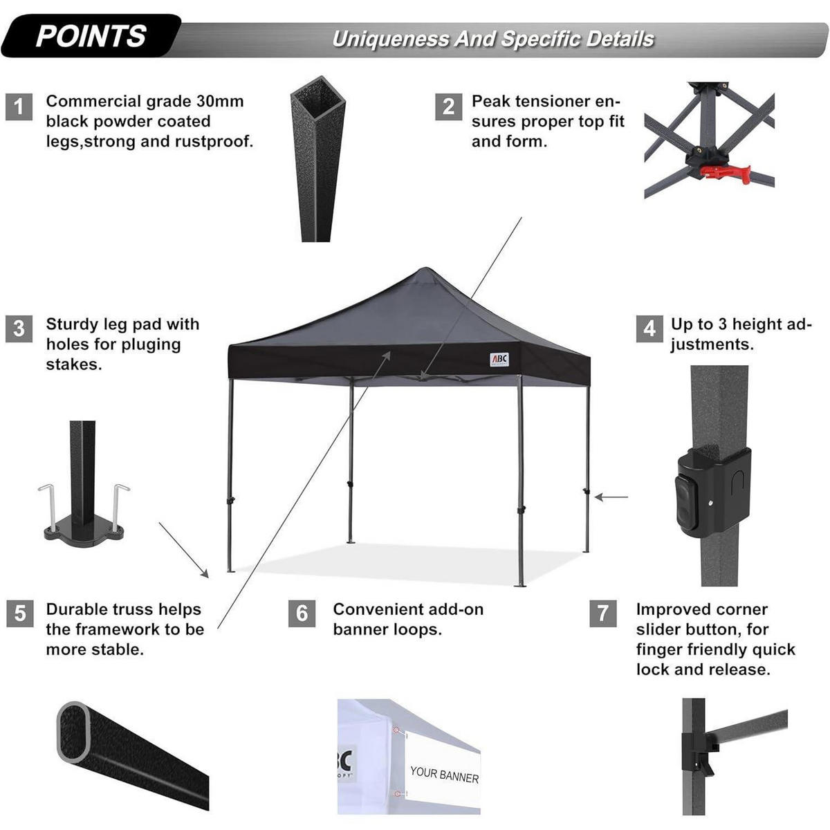PAVILLON Pop-up 2,5 x 2,5 M Schwarz Wasserdicht - Schwarz, Metall (250.2/316.2/250.2cm)