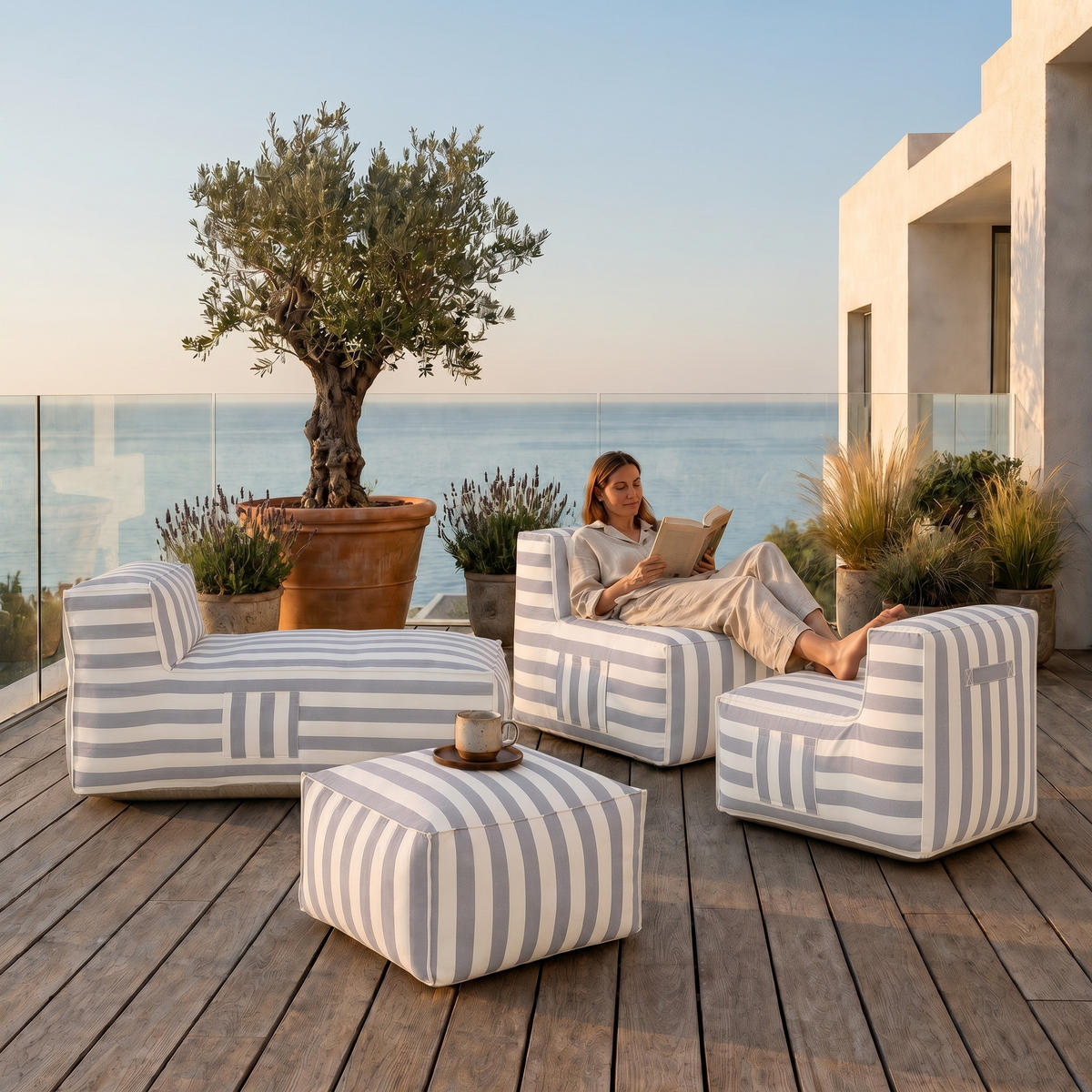 GARTENLOUNGE-SET SOFT SET 3 Grau - Grau, Textil - Muffo