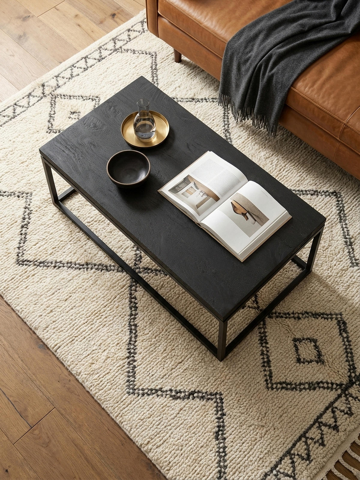 COUCHTISCH aus Mango Massivholz und Metall, Quadratisch, Natürliche Holzmaserung, Schwarz 120 x 60 x 40 cm - Schwarz, Holz/Metall (60/120/40cm) - KADIMA DESIGN