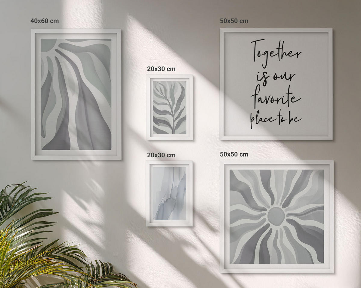 BILDER SET 5er Set - 50x50 cm & 20x30 cm & 40x60 cm Weißer Rahmen - Illustrationen mit floralen Pastellmustern - Weiß, Kunststoff (40/60cm) - TULUP