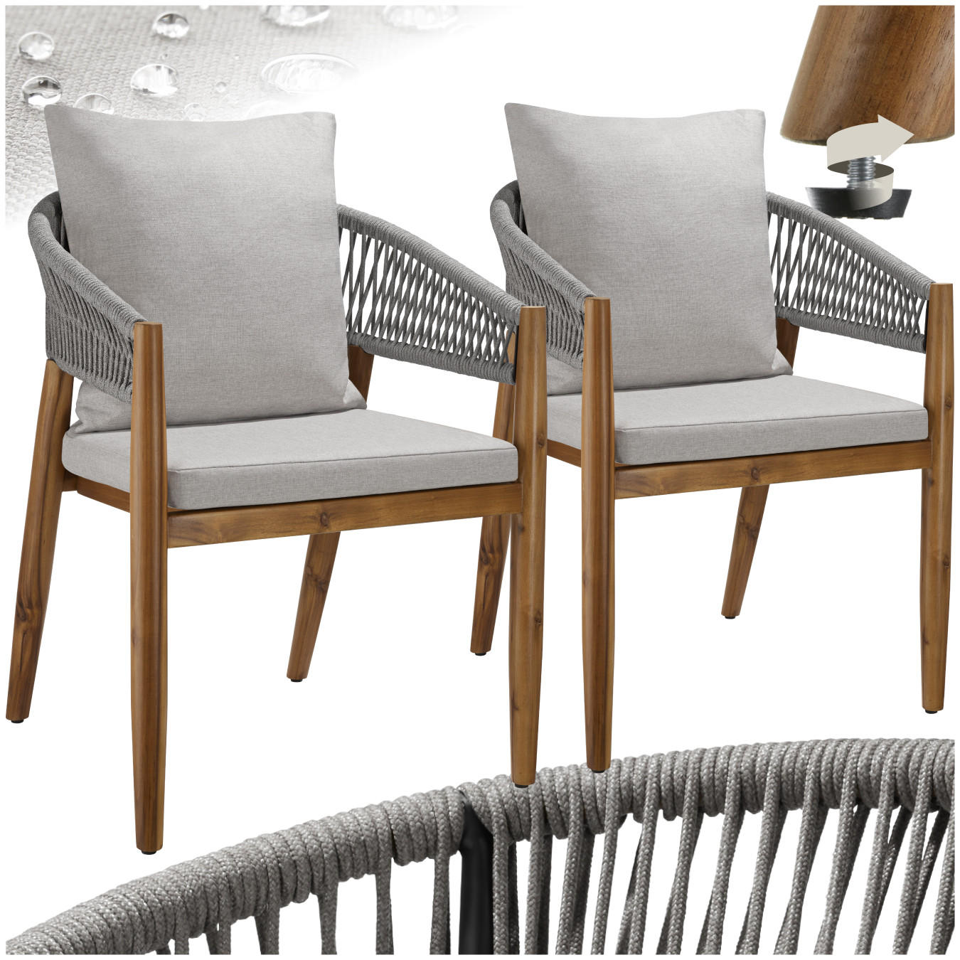 GARTENSTUHL Manacor,höhenverstellbare Kunststofffüße,greige - Greige/Braun, Holz (59/76.5/58cm) - tectake