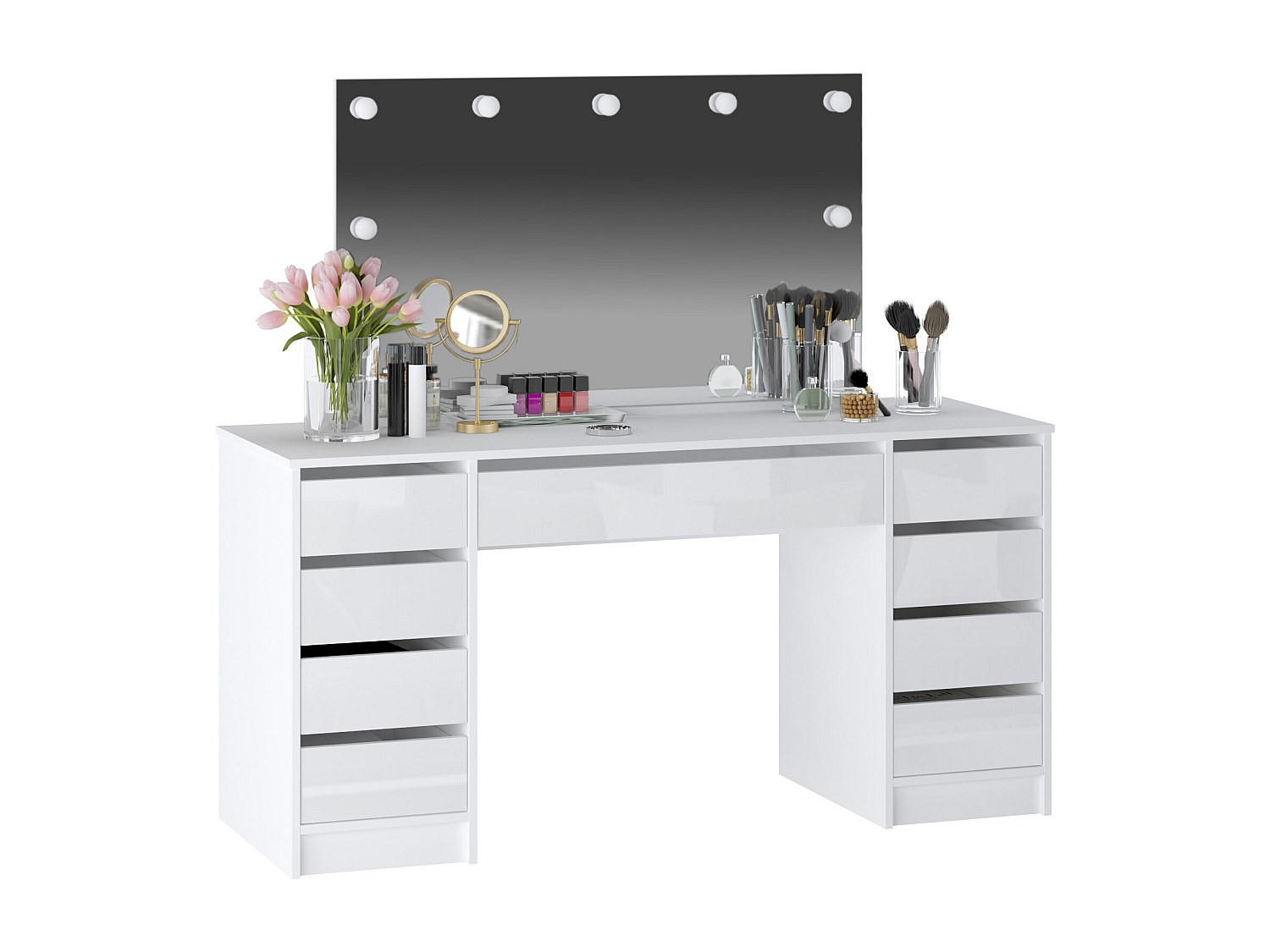 SCHMINKTISCH - 152.3 cm x 53.6 cm - holz - weiß Jenemi - Weiß, Holz (152.3/142.6/53.6cm) - Vente-Unique