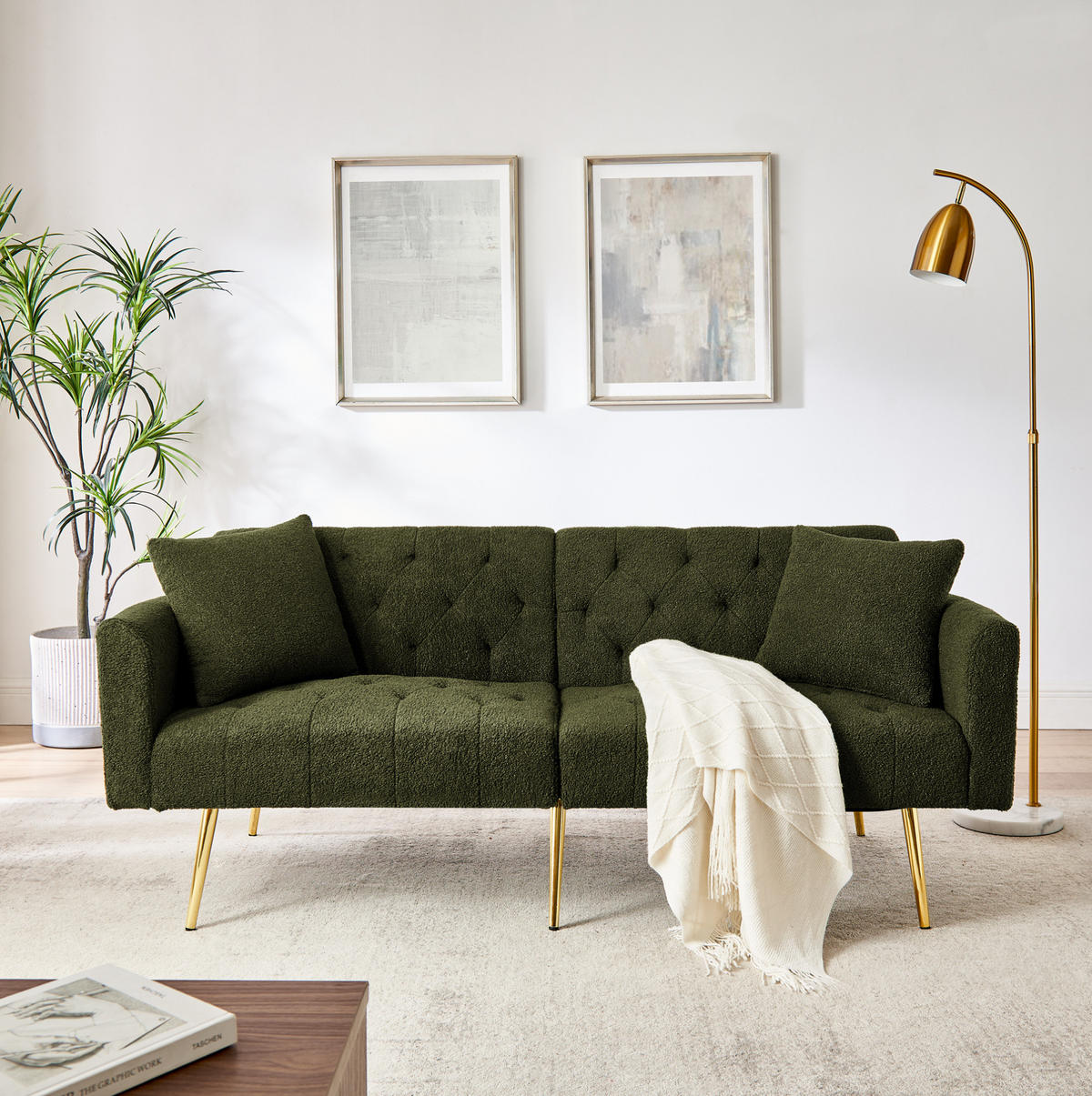 SOFA 2-Sitzer mit verstellbarer Rückenlehne, 2 Kissen, Grün - Grün, Holzwerkstoff (177/74/78cm) - Meubliv