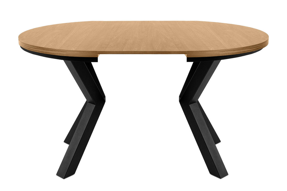 ESSTISCH ROSTEL Ausziehbar 100-140cm Rund, goldene eiche/schwarz - Eichefarben/Schwarz, Holz (100/140/75cm) - KONSIMO®