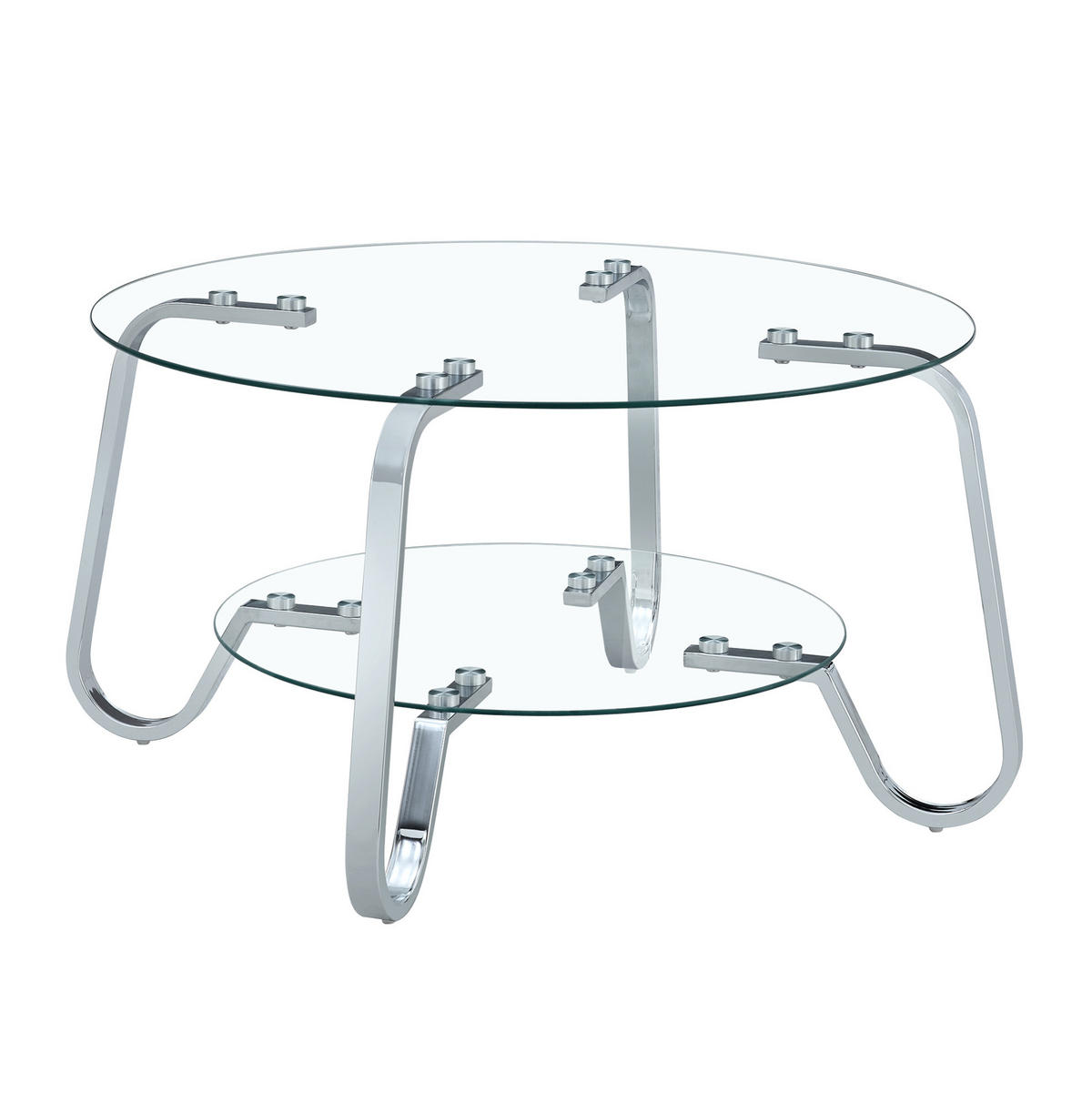 COUCHTISCH 80/80/45 cm 2-stufig mit Glasplatten und Metallgestell, elegante offene Optik, Silber - Silberfarben, Metall (80/80/45cm) - Redom
