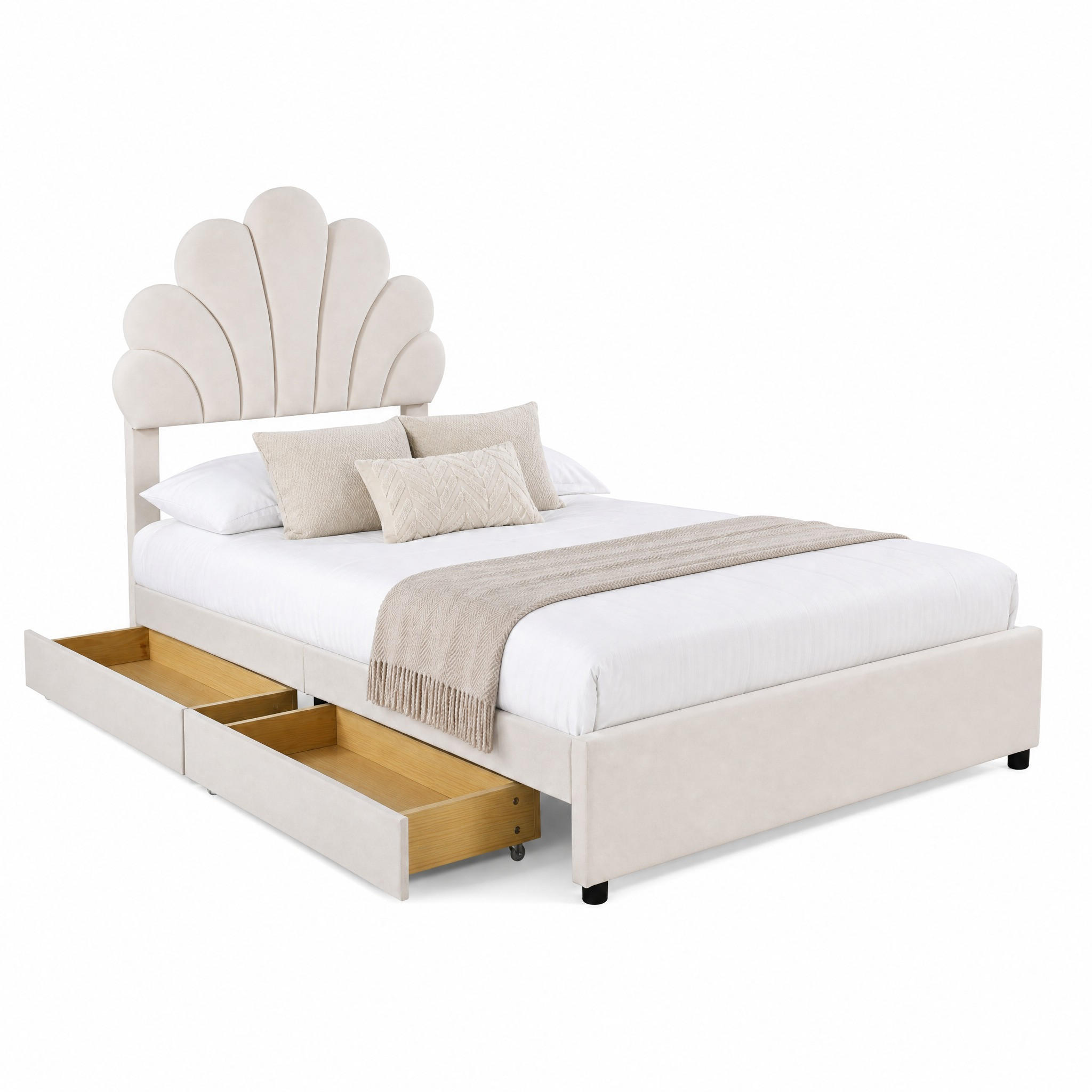 KINDERBETT mit 2 Schubladen 90x200 cm Samt Beige - Beige, Holz (90/200cm) - Meubliv