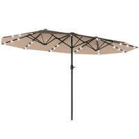 SONNENSCHIRM mit LED Doppelsonnenschirm 443 x 260 cm Gartenschirm Oval Khaki - Braun, Kunststoff/Metall (443/260cm) - Outsunny