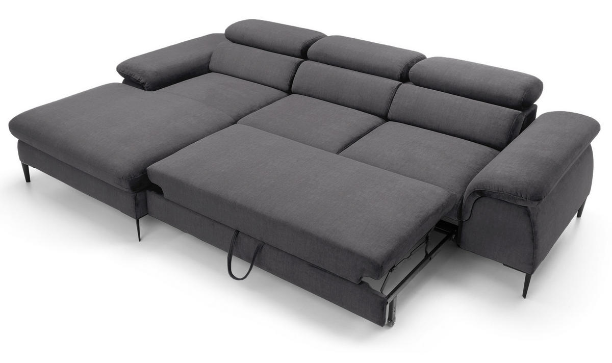ECKSOFA L-Form 290 cm Amaro M mit Schlaffunktion, Links, Grau - Grau, Holz (288/182cm) - Emporius