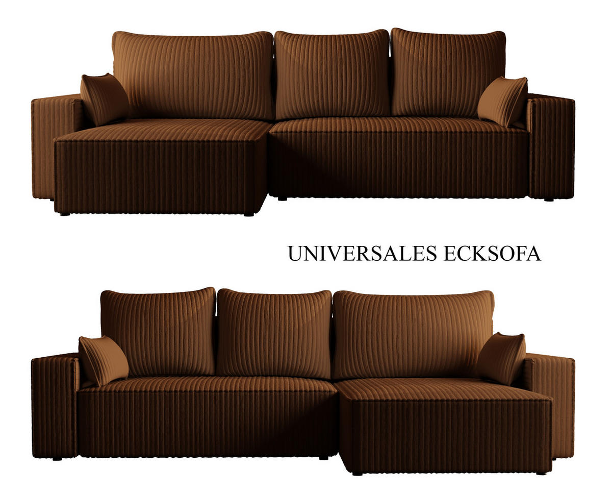 ECKSOFA Tobi mit Bettkasten und Schlaffunktion, L-Form/XL-Form, Cordstoff, Universal - Braun, Holzwerkstoff (276/145cm) - 4ALL HOME