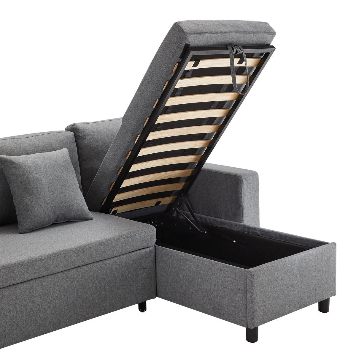ECKSOFA L-Form mit Stauraum und Chaiselongue Dunkelgrau 219,5/142,5/83 cm - Dunkelgrau, Textil (219.5/142.5cm) - OKWISH