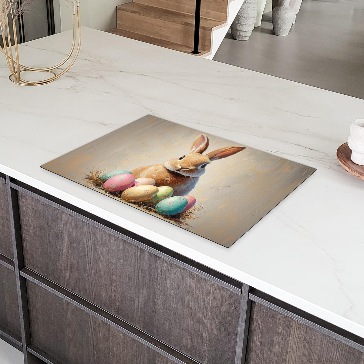 HERDABDECKPLATTE Osterhase - Pastell - Eier Ceranfeldabdeckung 78x52 cm - Beige, Kunststoff (78/52/0.2cm) - MuchoWow