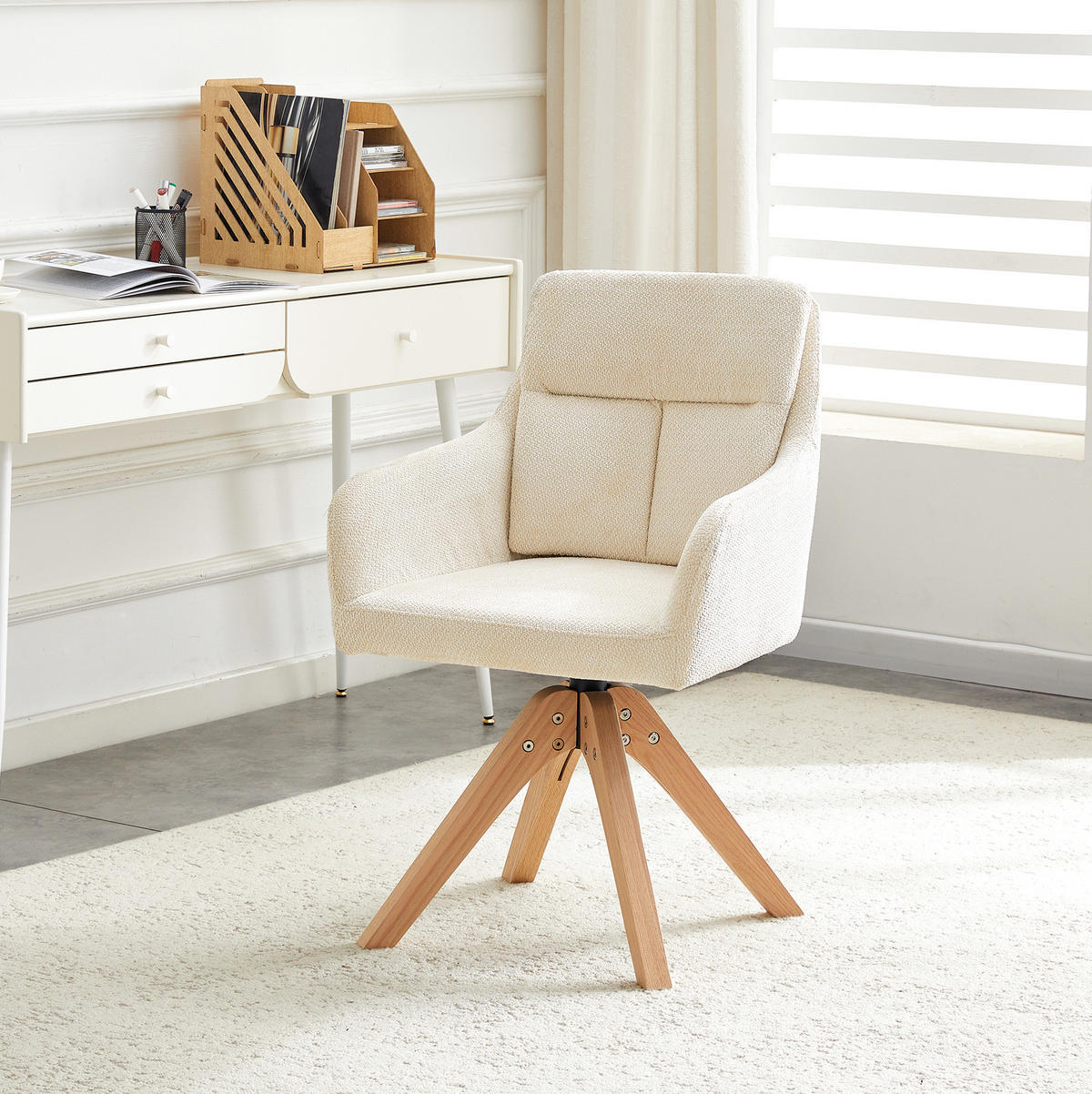 ESSZIMMERSTUHL 2er-Set mit Drehfunktion Hellbeige Massivholz - Beige, Holz (43/87/45cm) - Meubliv