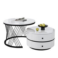 COUCHTISCH-SET, MDF, hochglänzende Marmoroptik, 2 Schubladen, 60/60/46 + 50/50/31 cm, weiß - Weiß, Holzwerkstoff (60/60/46cm) - Redom