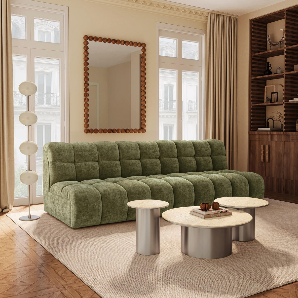 SOFA SEVEN Geprägter Samt Vintage-Grün 243cm - Dunkelgrün/Grün, Textil (243/77/98cm) - Premium Interiors