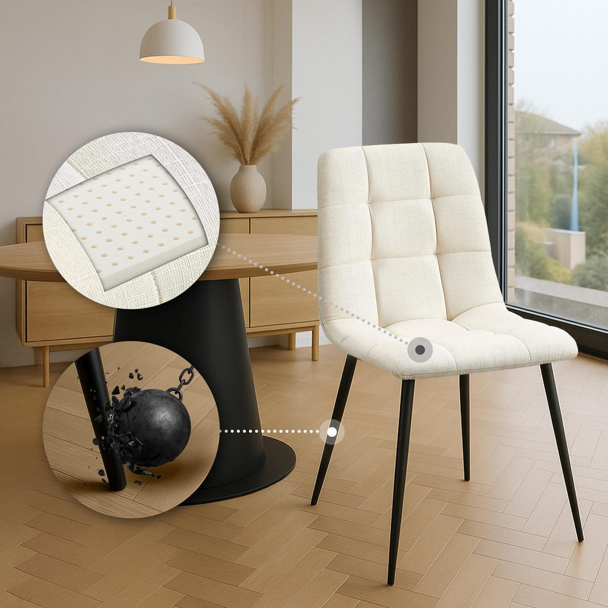 STUHL 4er Set Stoff Creme - Creme/Schwarz, Textil/Metall (45/84/55cm) - CLP