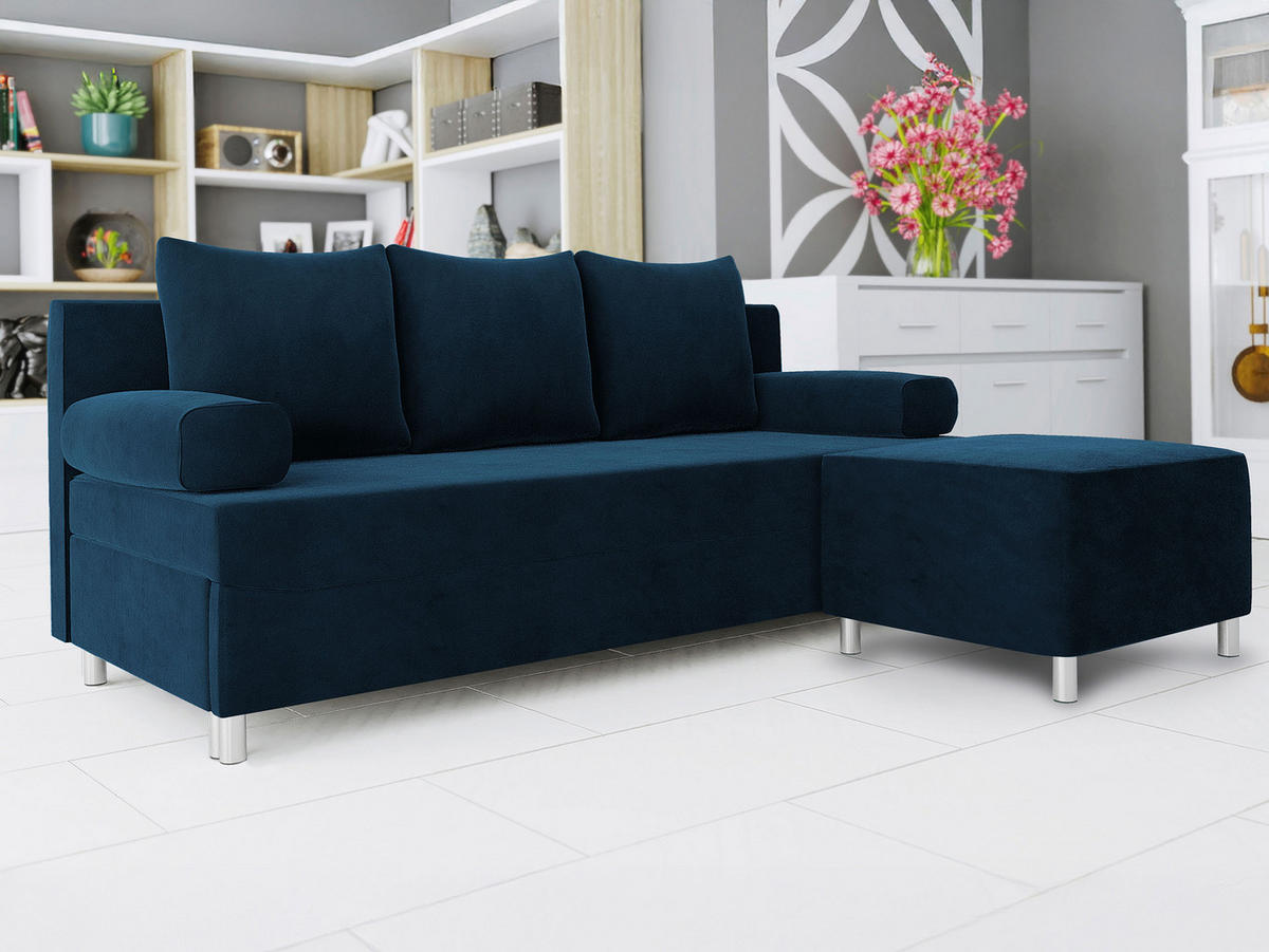SCHLAFSOFA Dover mit Polsterhocker - Chromfarben/Blau, Holz/Kunststoff (192/80cm) - MIRJAN24