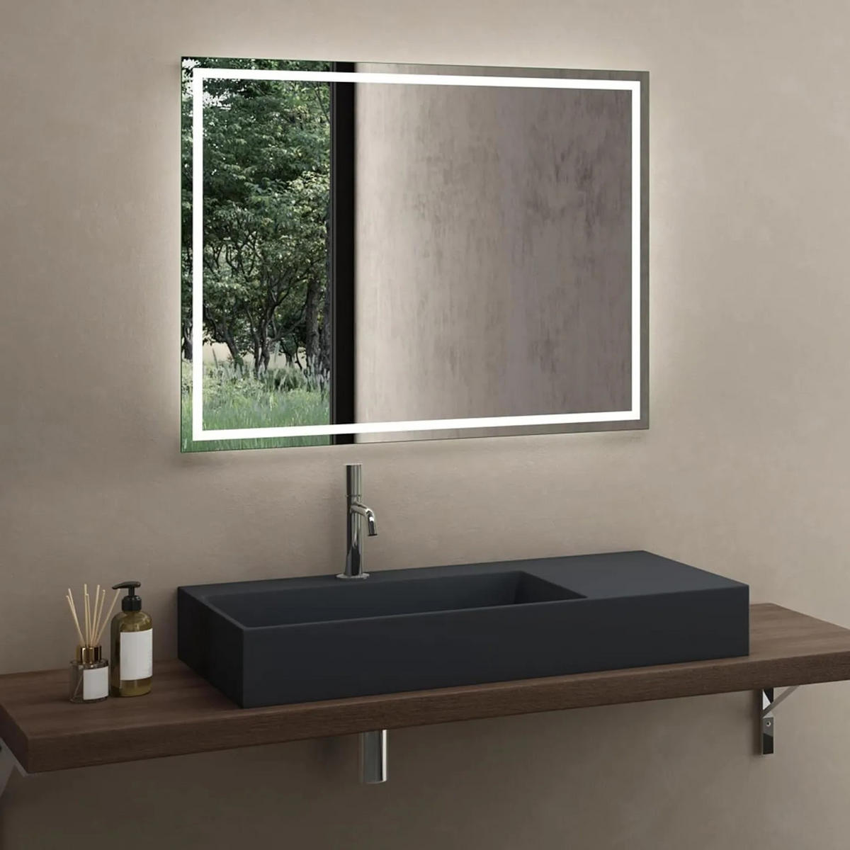 WASCHBECKEN Rea Konglomerat Archi 90 Cm Grey Matt - Grau, Keramik (48/13/89.5cm) - REA