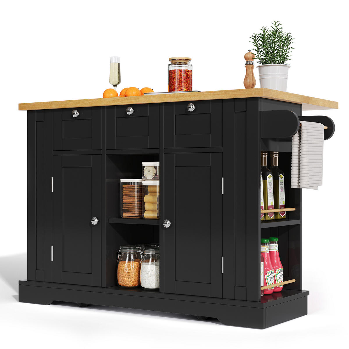 KÜCHENINSEL 132/40(70)/87 cm Natur/Schwarz mit Steckdose - Schwarz, Holzwerkstoff (132/87/70cm) - OKWISH