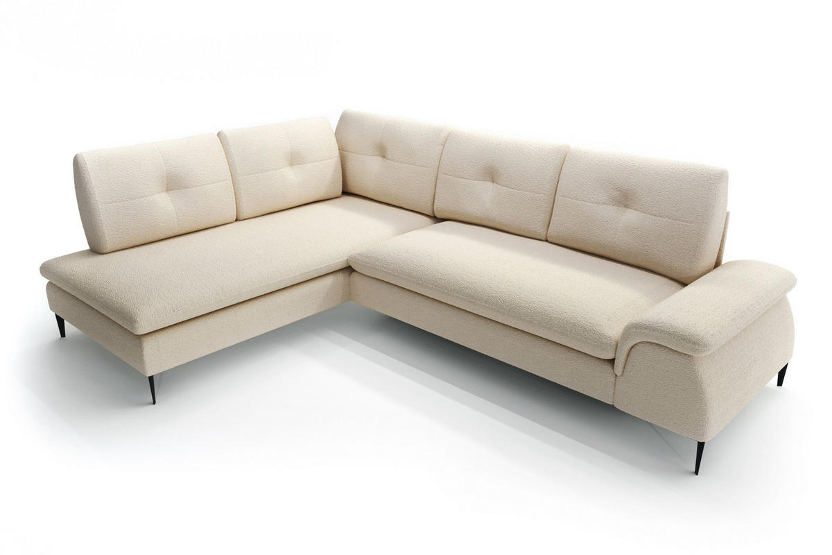 ECKSOFA BREZZA Beige Plüsch-Stoff mit Schlaffunktion - Beige, Holz (274/205cm) - MASSENO