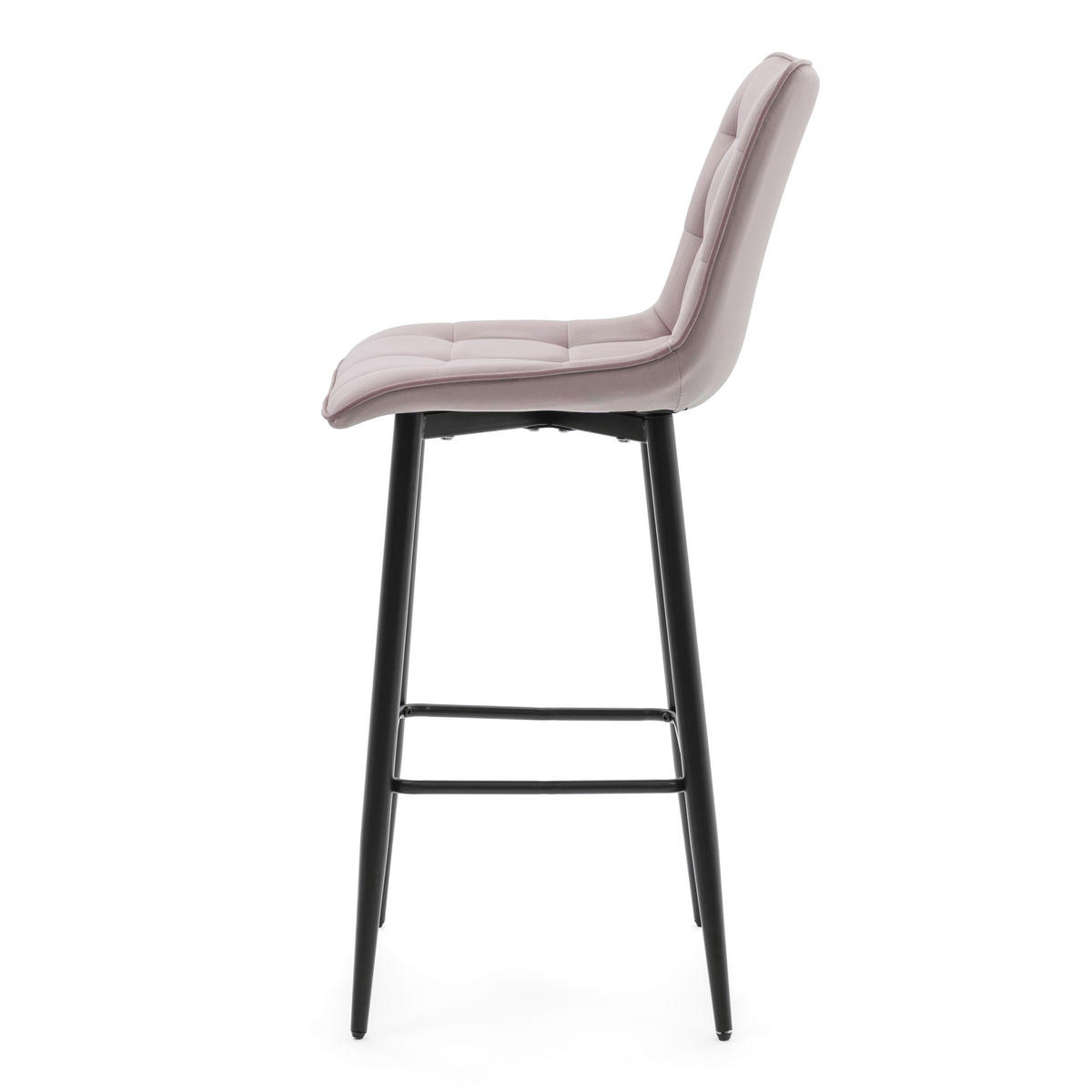 BARHOCKER CHIC gespolsterter mit Steppung - rosa - Samt Velours - Schwarz/Rosa, Textil/Metall (46/109/56cm) - NEW HOME