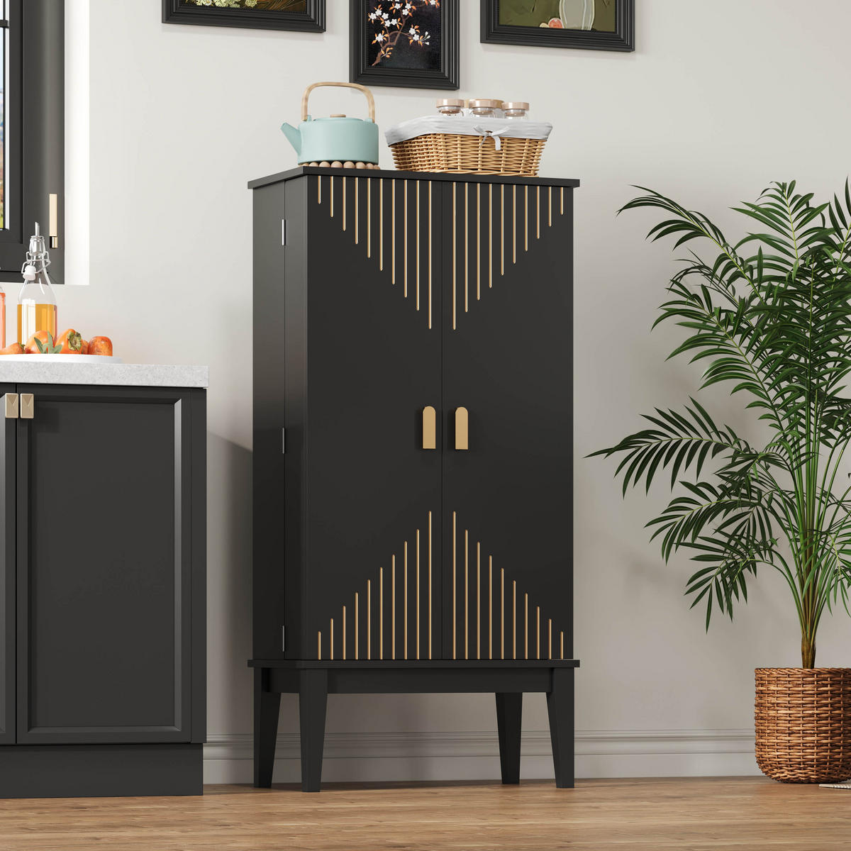 BUFFET 120/30/59 cm schwarz aus MDF mit 2 Türen - Schwarz, Holzwerkstoff (59/120/30cm) - OKWISH