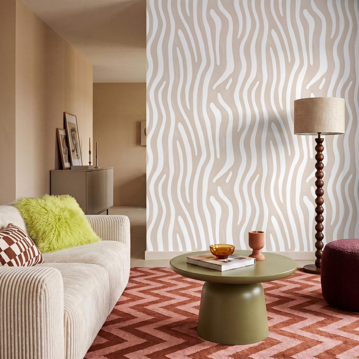 TAPETE - Abstrakt - Zebra - Beige - 160x200 cm - Beige, Papier (160/200cm) - OnlyWow