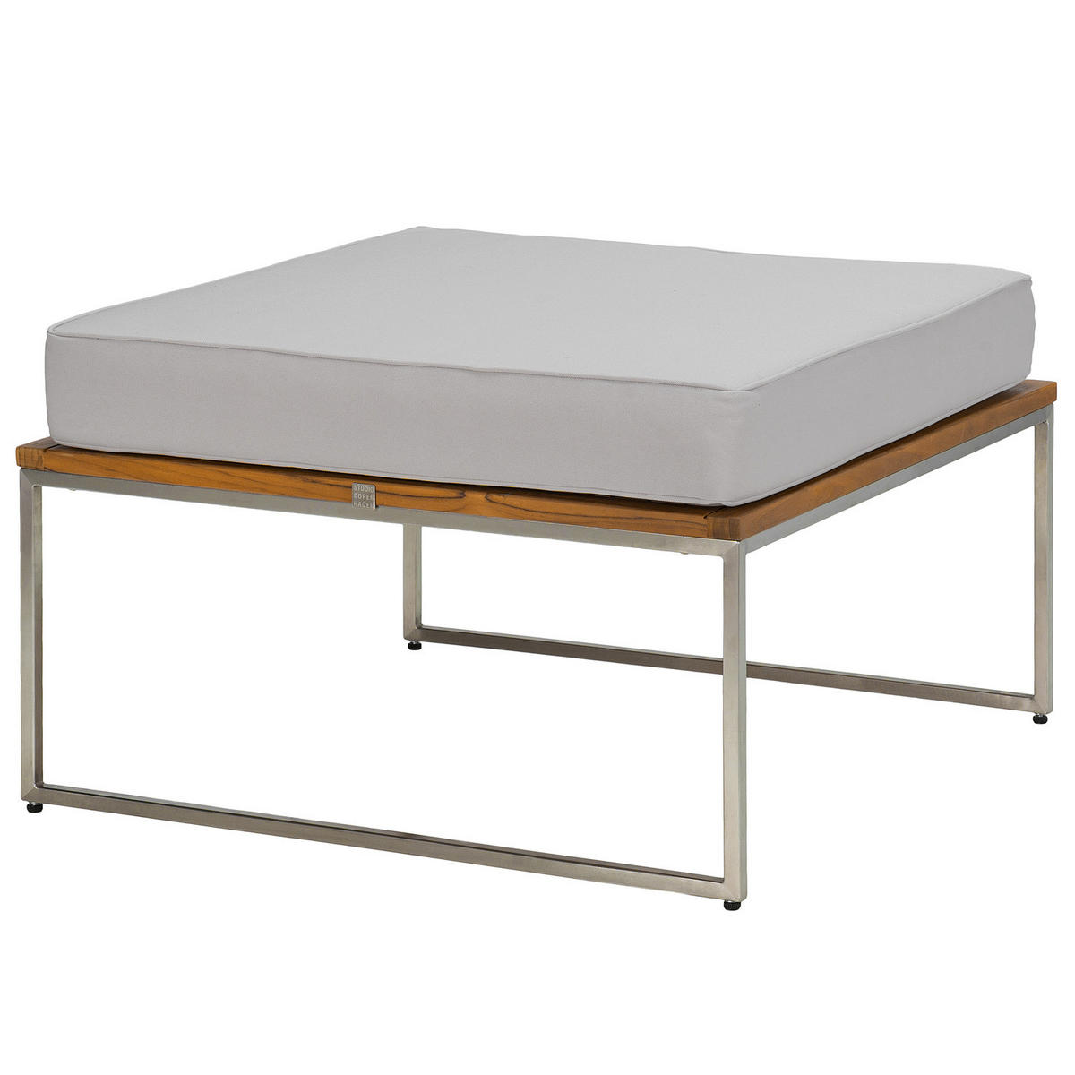 LOUNGEHOCKER - Webstoff / Teak massiv - Hellgrau, Holz/Textil (70/43/70cm) - home24