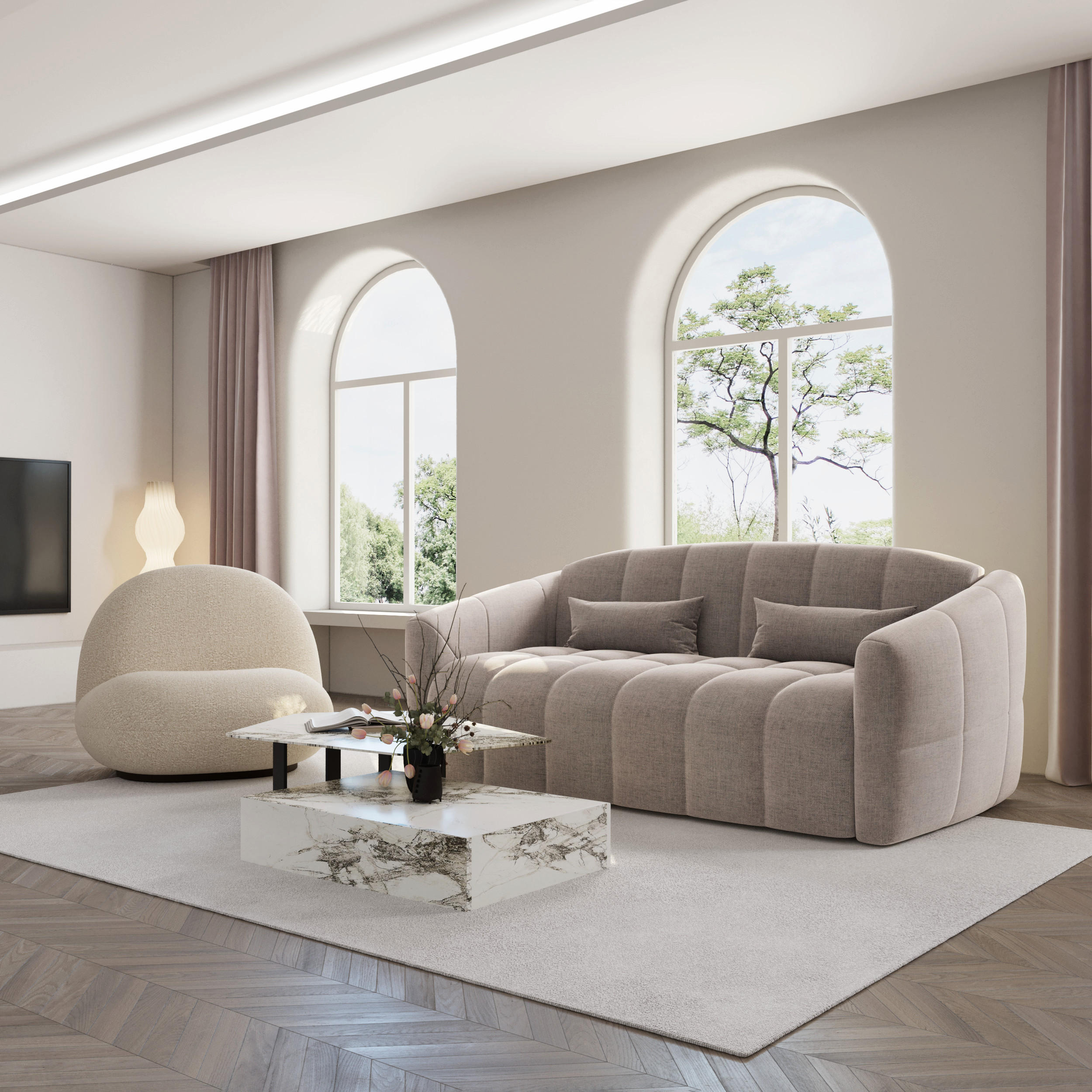 SCHLAFSOFA GERADE Samt Taupe 205cm - Taupe, Textil (205/88/108cm) - Sia Home