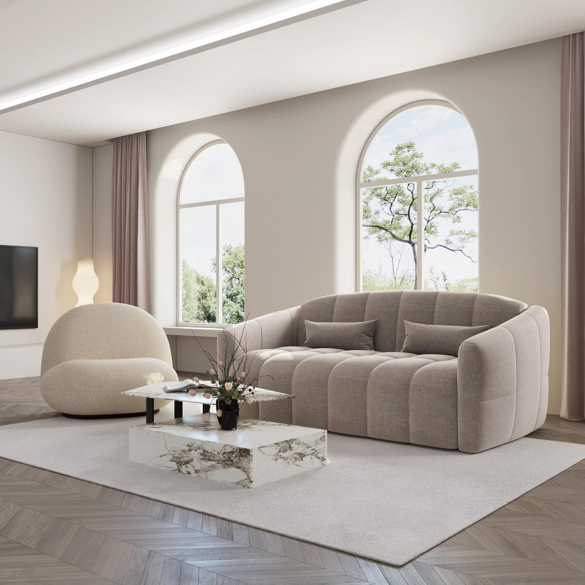 SCHLAFSOFA GERADE Samt Taupe 205cm - Taupe, Textil (205/88/108cm) - Sia Home