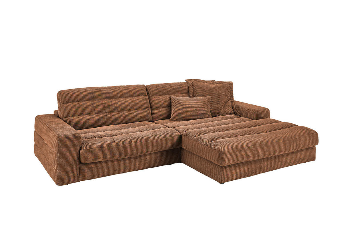 ECKSOFA LANA SOFA Braun Cord - Dunkelbraun/Schwarz, Textil (296/205cm) - KAWOLA