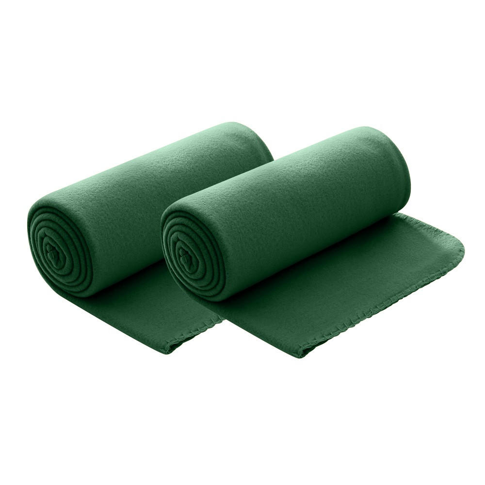 FLEECEDECKE 2er Set dunkelgrün 130/160 cm Kettelrand Anti-Pilling - Dunkelgrün, Textil (130/160cm) - wometo