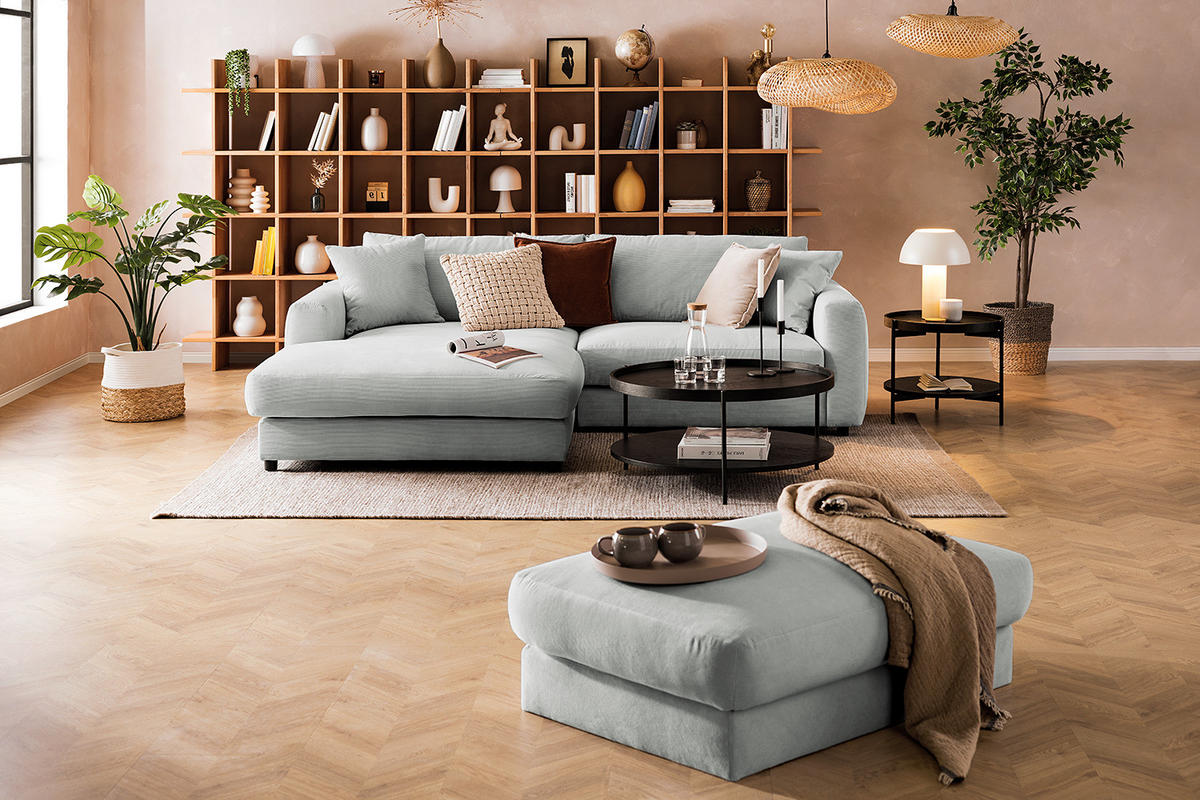 ECKSOFA mit Longchair - Schwarz/Grau, Holz/Kunststoff (238/183cm) - home24