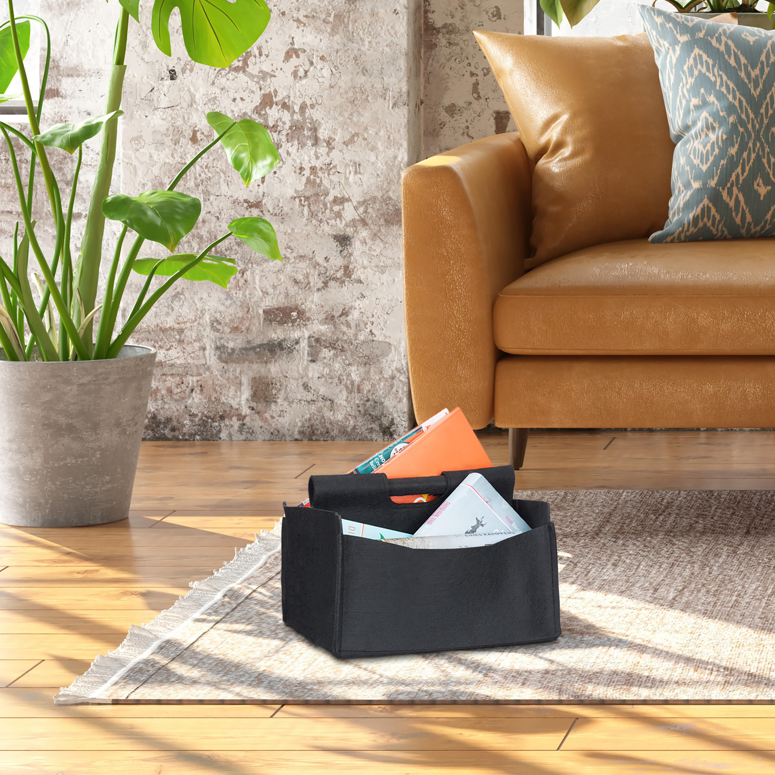 ZEITUNGSKORB - Schwarz, Textil (32/24/29cm) - Relaxdays