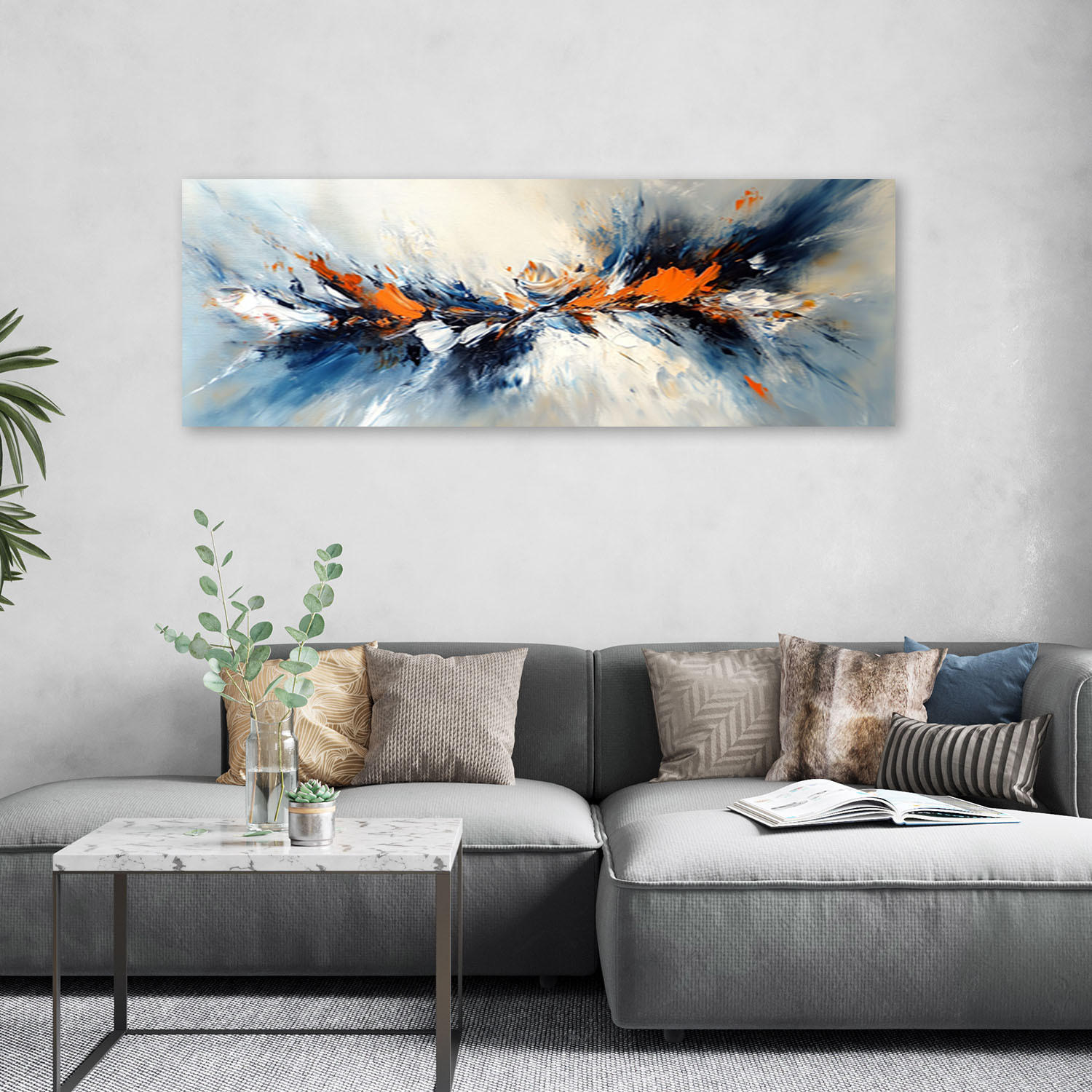 LEINWANDBILD Abstraktes Grau Blau Orange 150x50cm - Multicolor, Textil (150/50cm) - Feeby
