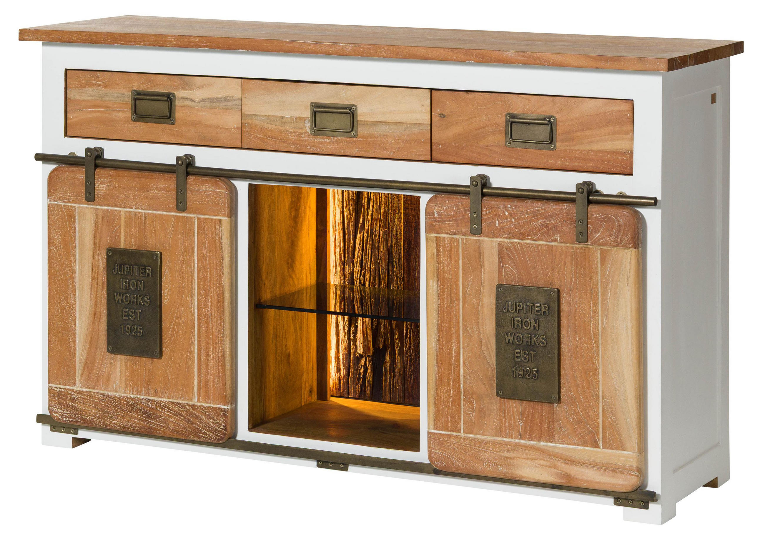 SIDEBOARD Mango / Altholz 150x45x90 weiß lackiert RAILWAY LUX #500 - Weiß, Holz (150/90/45cm) - Massivmoebel24