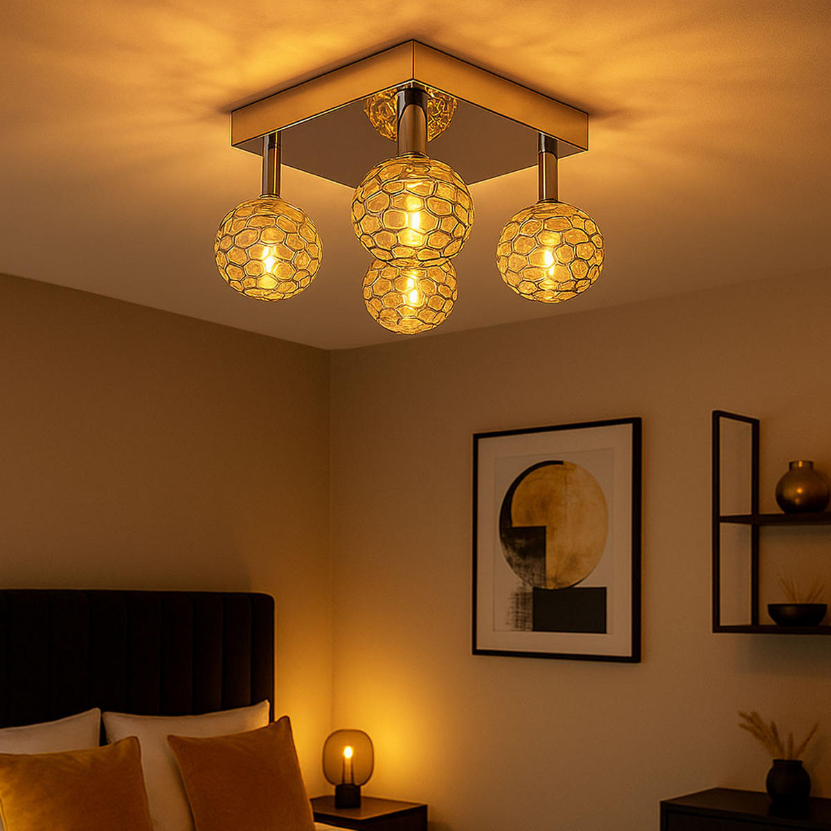 LED DECKENLEUCHTE Kugeln Geflecht Silber Chrom - Silberfarben, Metall (25/20/15cm) - Globo Lighting