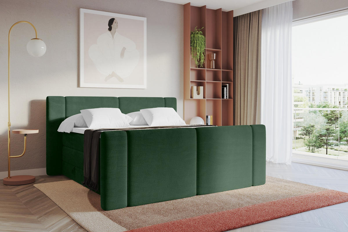 BOXSPRINGBETT mit Matratze H3/H4 - EVON KING Zanozek - 160x200 cm Grün - Grün, Holzwerkstoff (160/200cm) - ALTDECOR