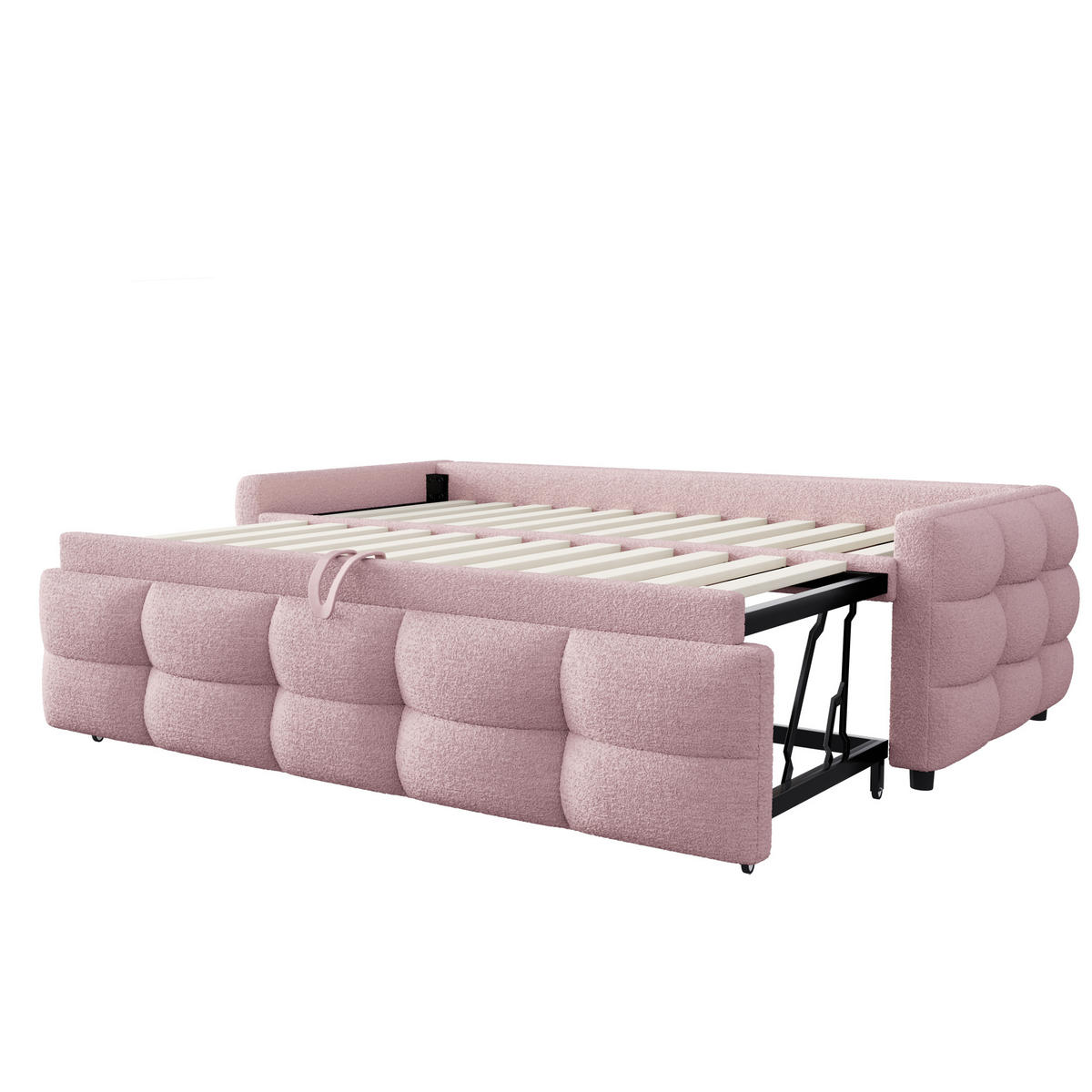 AUSZIEHBETT 90/180/190 cm DE-01659, in Rosa, mit Teddy-Samt - Pink, Metall (90/190cm) - ComfortXL