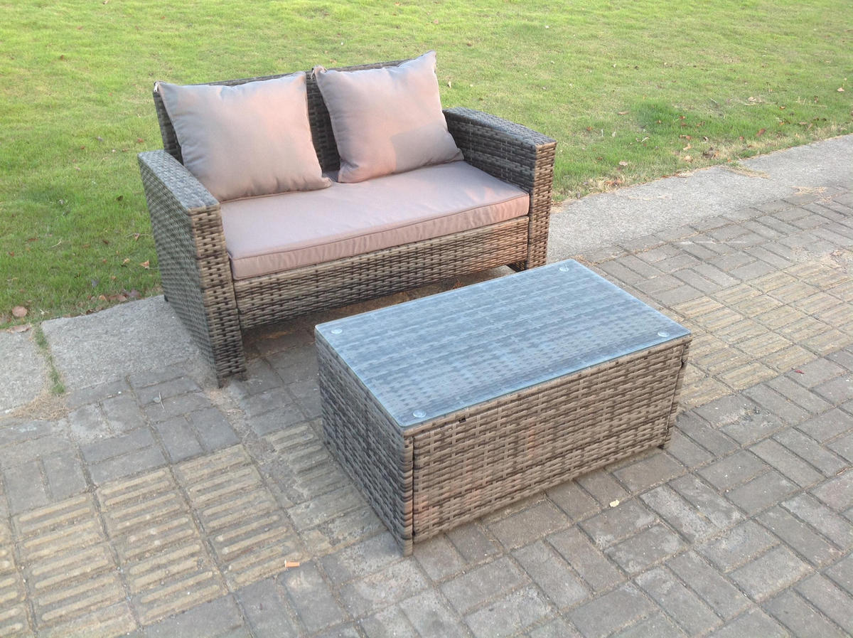 GARTENMÖBELSET Polyrattan Dunkelgrau 2-Sitzer - Dunkelgrau, Metall - Fimous