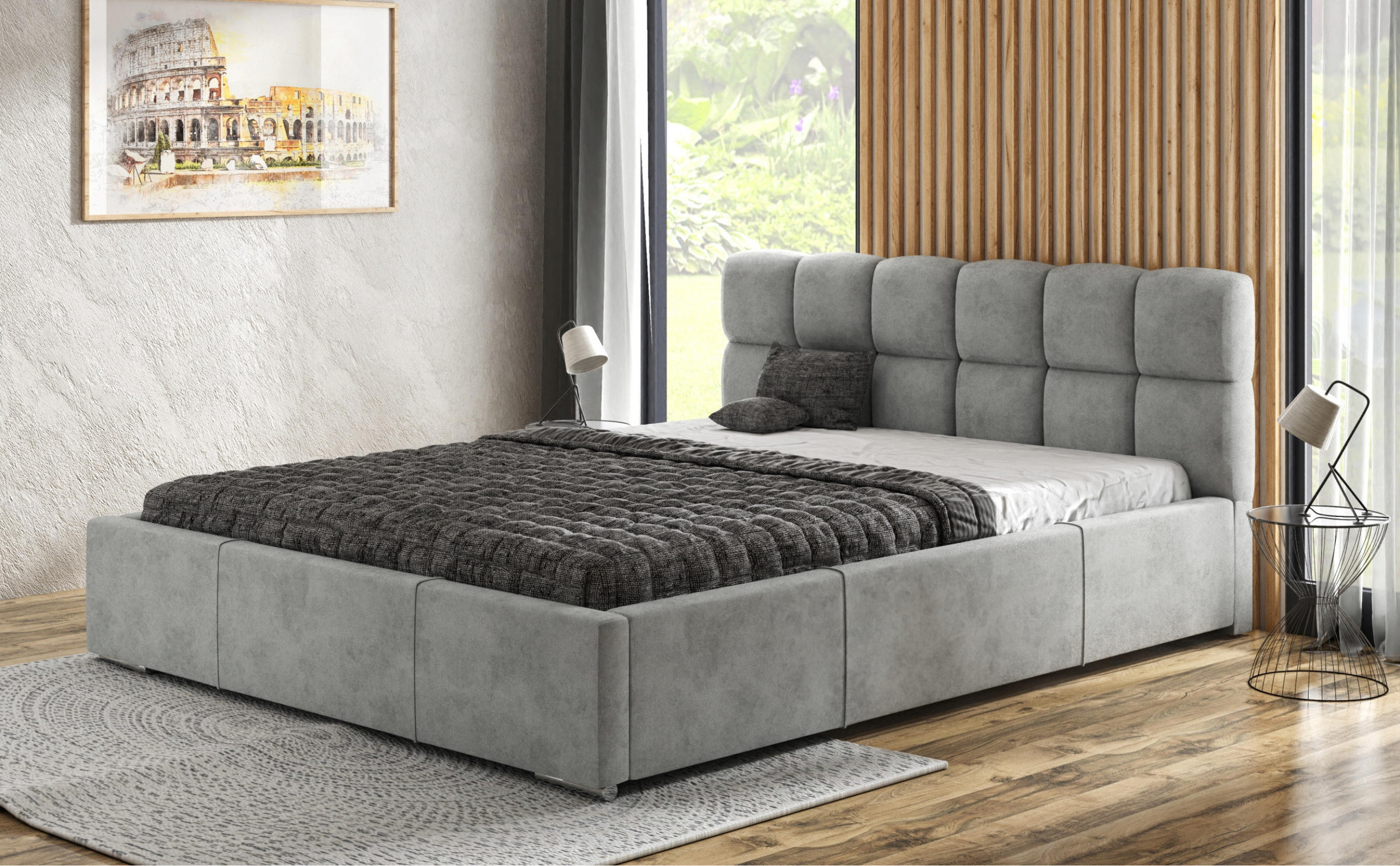 POLSTERBETT MALTA mit Kopfteil, 180 x 200 cm, Doppelbett mit Bettkasten und Lattenrost aus Metall, Velourstoff: Grau - Grau, Holz/Textil (180/200cm) - Agmat-Furniture