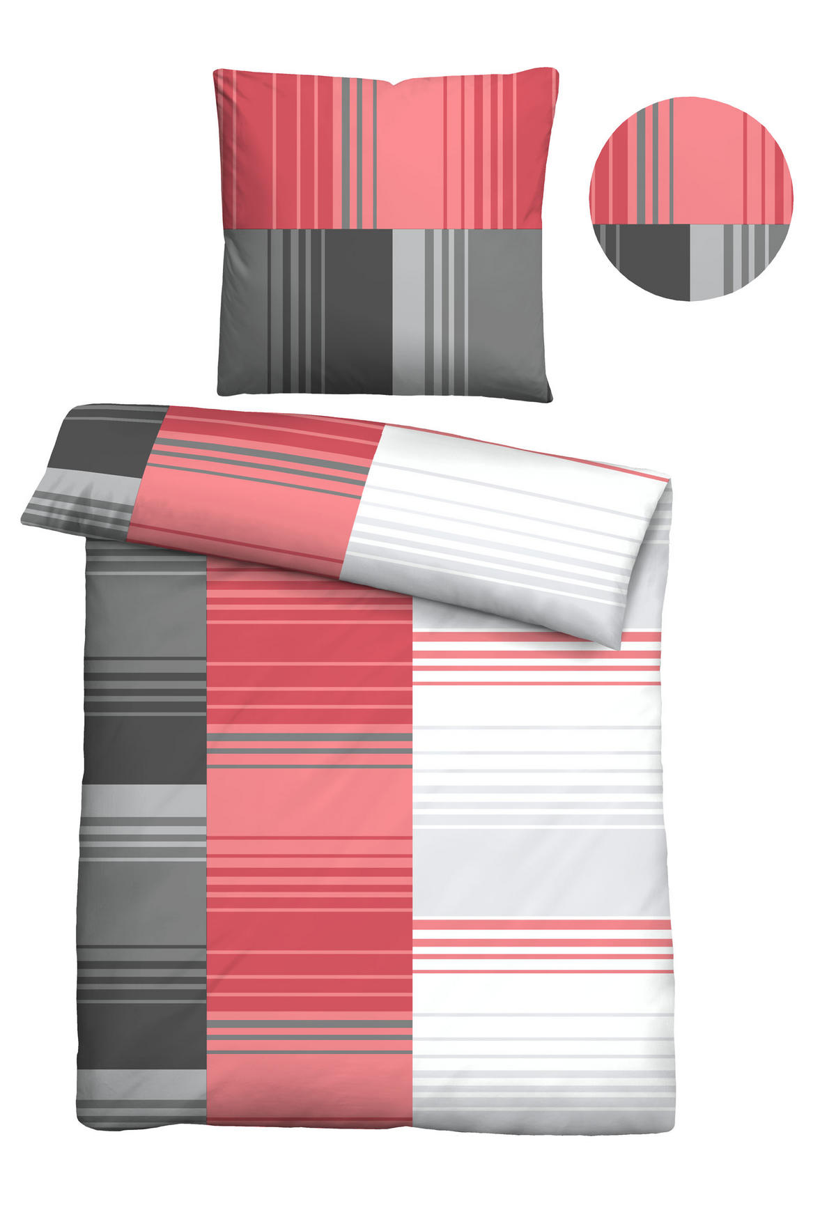 BETTWÄSCHE-GARNITUR Renforcé Streifenmix rot, 135x200 cm + 80x80 cm - Rot, Textil (135/200cm) - Castell