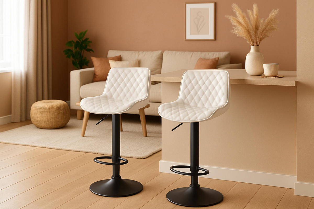 BARHOCKER 2er Set Minerva Kunstleder weiß - Schwarz/Weiß, Kunststoff/Metall (48/105/54cm) - TPFLiving