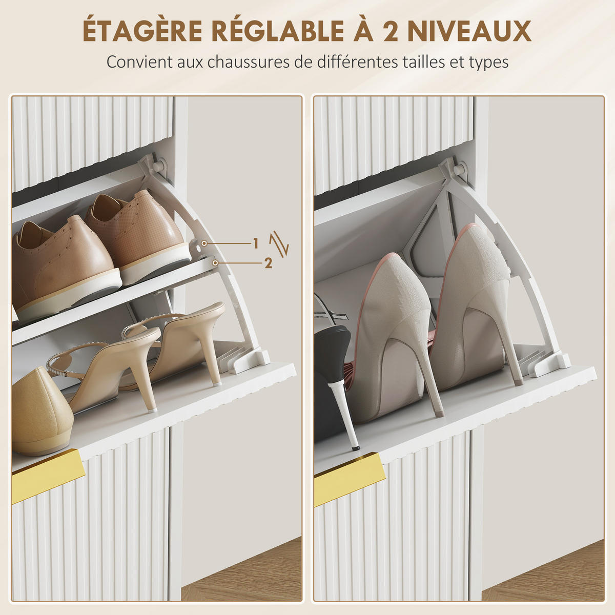 SCHUHSCHRANK DE-15040 3 Klapptüren mit Rillenfront & verstellbaren Böden Weiß - Weiß, Holzwerkstoff (60/128/24cm) - ComfortXL